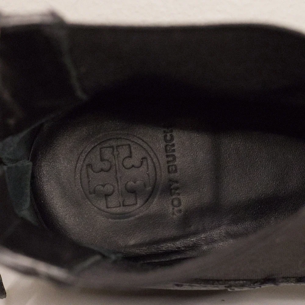 TORY BURCH Orsay Pebbled Leather‎ Chelsea Ankle Boots Back Zip Black Sz 8M